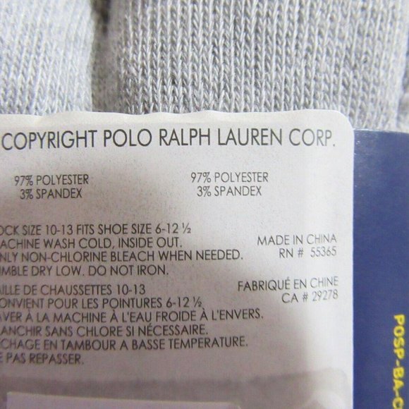 Polo Ralph Lauren Mens Crew Socks Black, Gray and White 3 pack Size 10-13 NWT - Picture 2 of 2